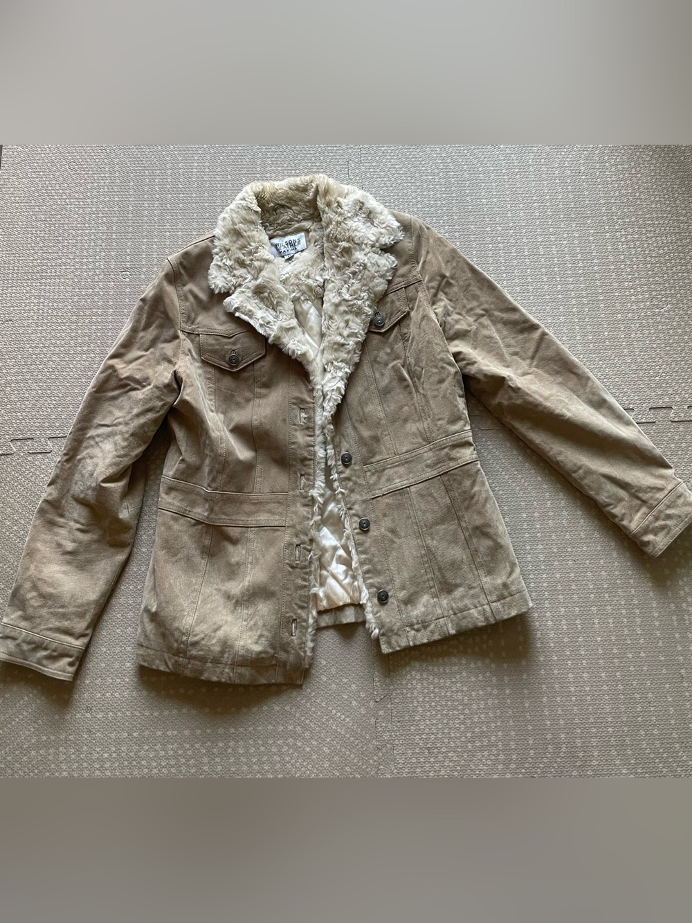 Wilsons Leather Vintage Faux Shearling Collar Suede Jacket - Beige